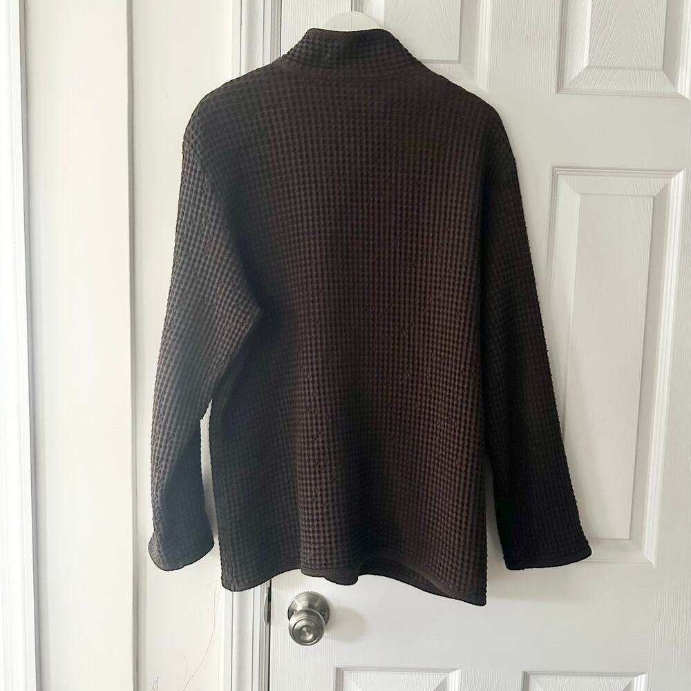FOCUS Cotton Chocolate Brown Waffle Texture Lagenlook Wood Buttons Jacket XL - Picture 8 of 10